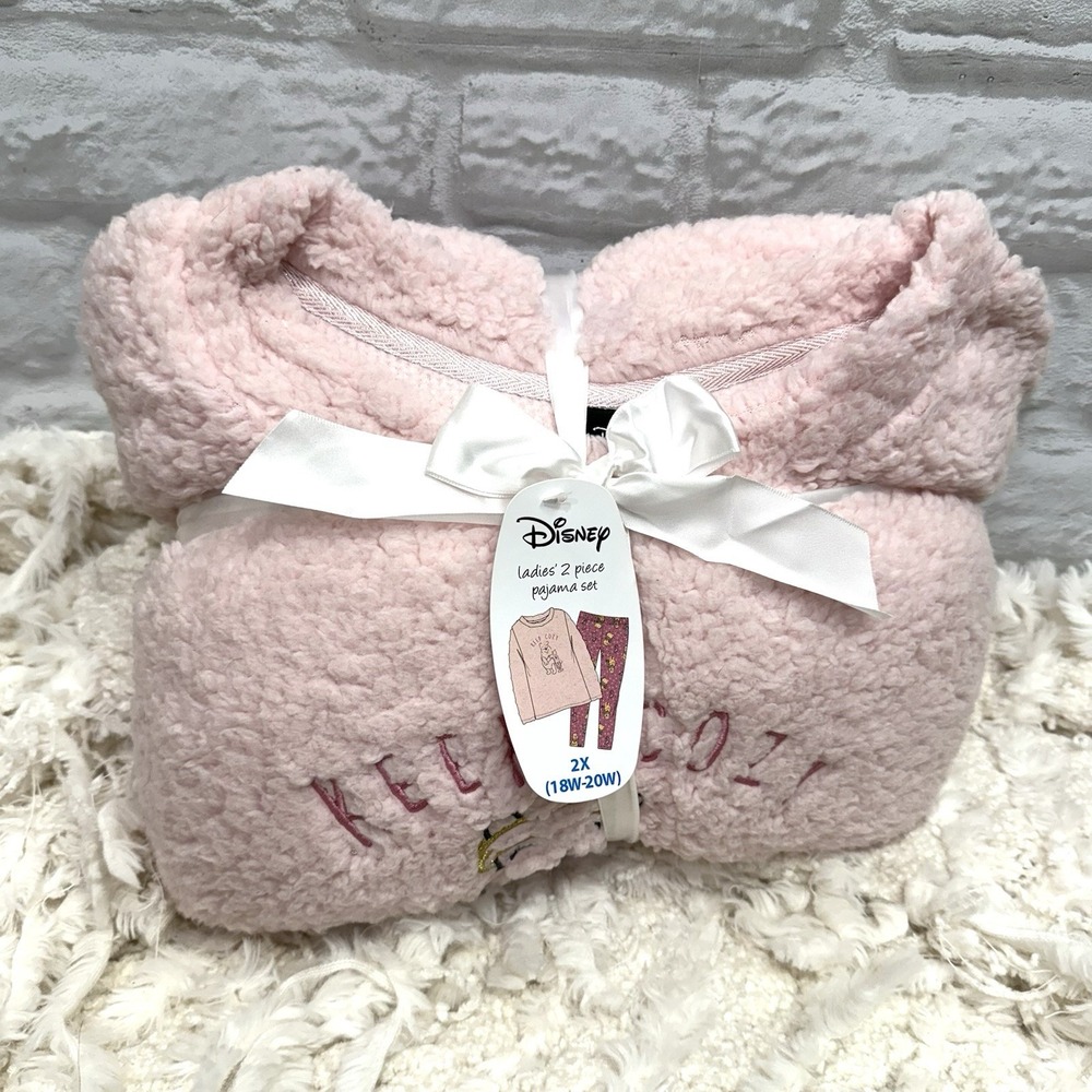 Disney Winnie the Pooh Womans 2XL 18/20 W Pink Fuzzy Fleece Sherpa Pajama Set - Picture 8 of 8